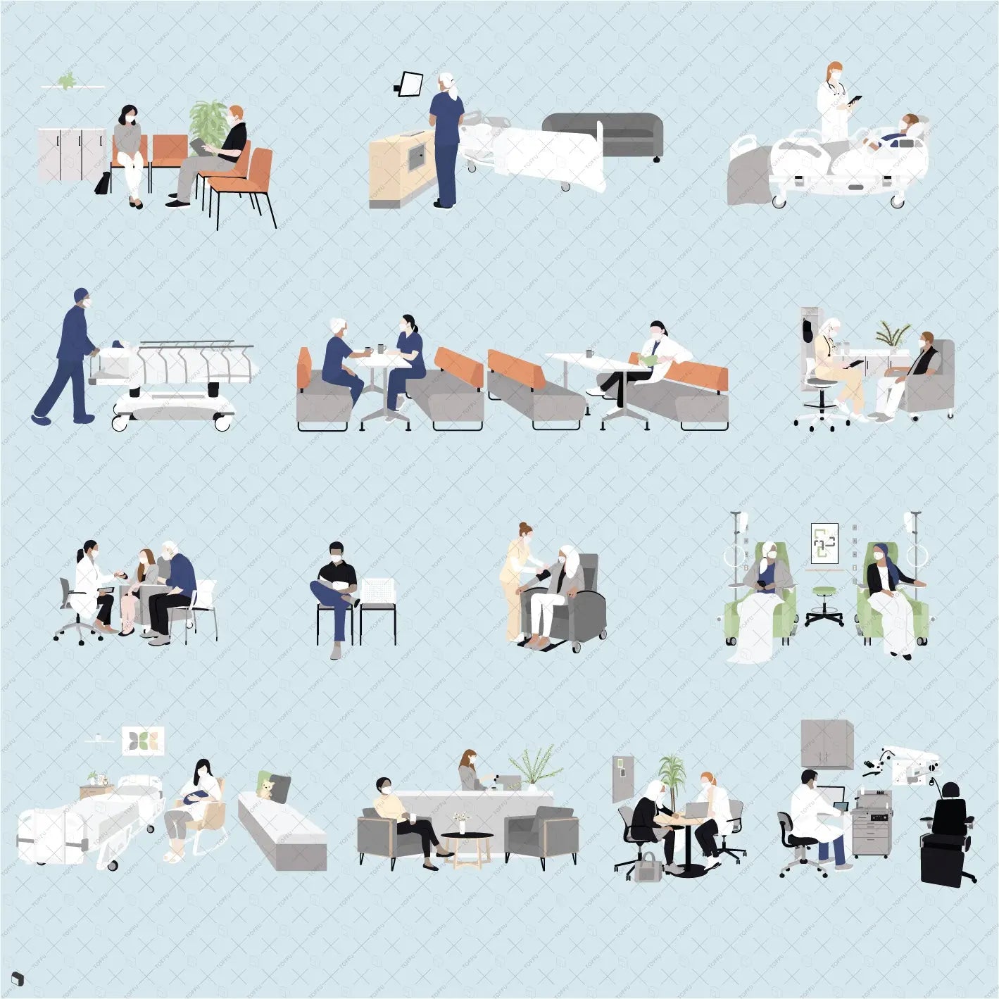 Flat Vector Hospital Digital Artwork drawings | Toffu Co