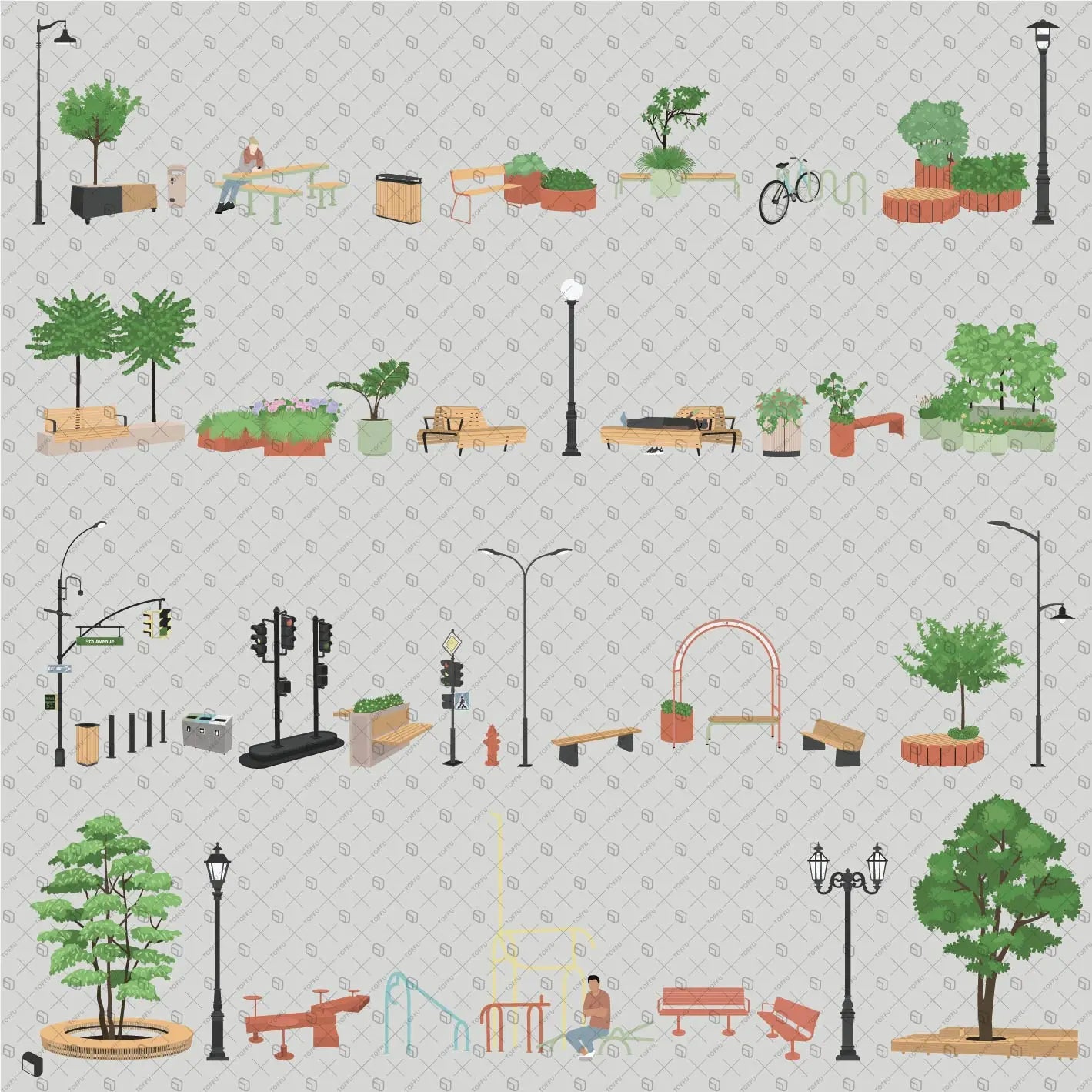 Flat Vector Street Furniture Digital Artwork drawings | Toffu Co