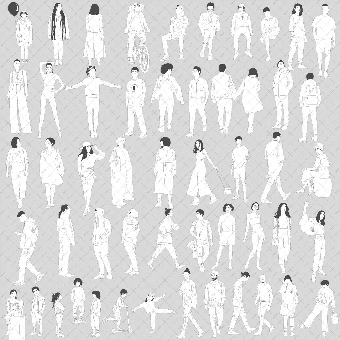 Flat Vector Human Scales (52 figures) Digital Artwork drawings | Toffu Co