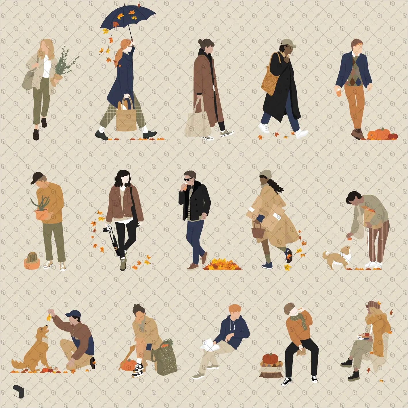 Flat Vector Autumn People 2 Digital Artwork drawings | Toffu Co