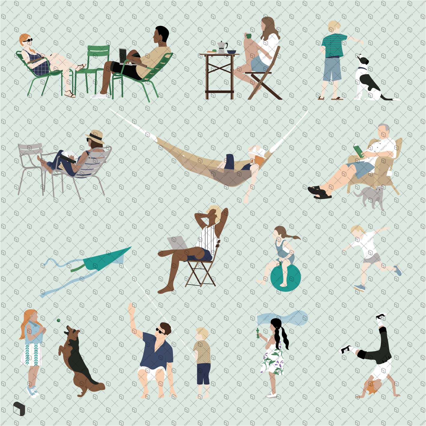 Flat Vector Backyard People PNG - Toffu Co