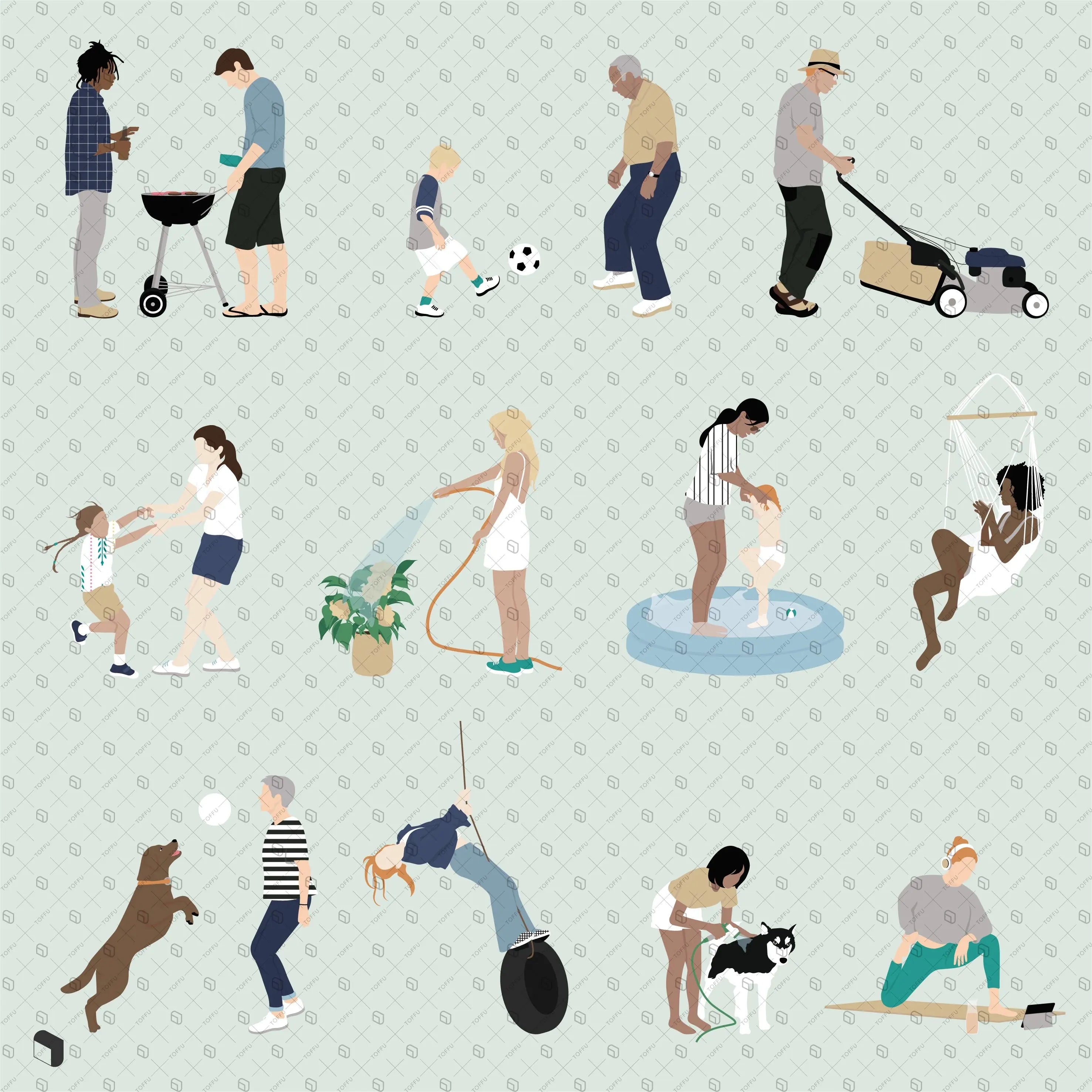 Flat Vector Backyard People 2 Digital Artwork drawings | Toffu Co