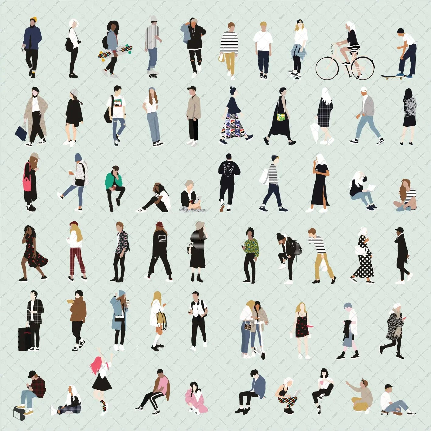 Flat Vector People 9-16 Bundle Uncategorized drawings | Toffu Co