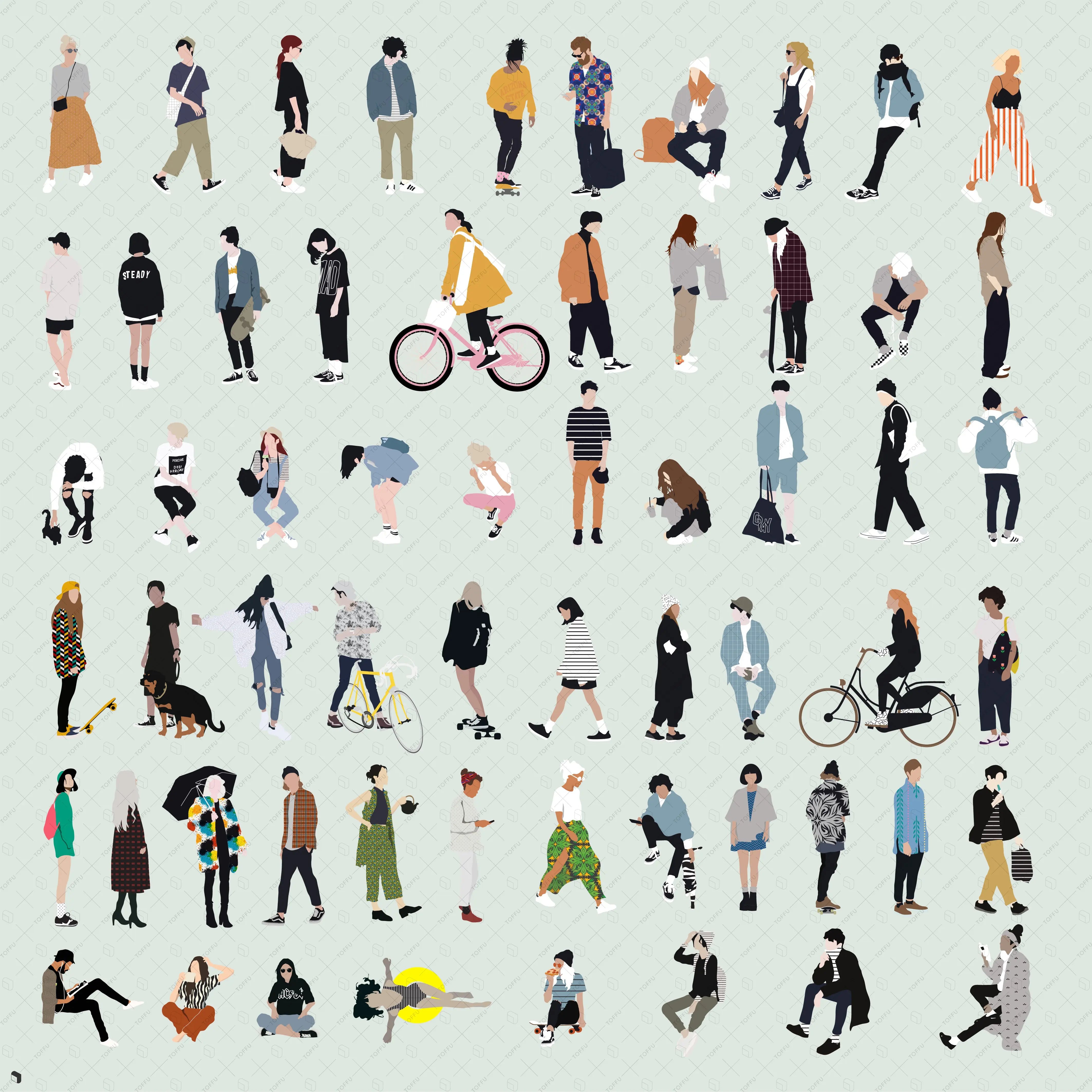 Flat Vector People 1-8 Bundle Digital Artwork drawings | Toffu Co