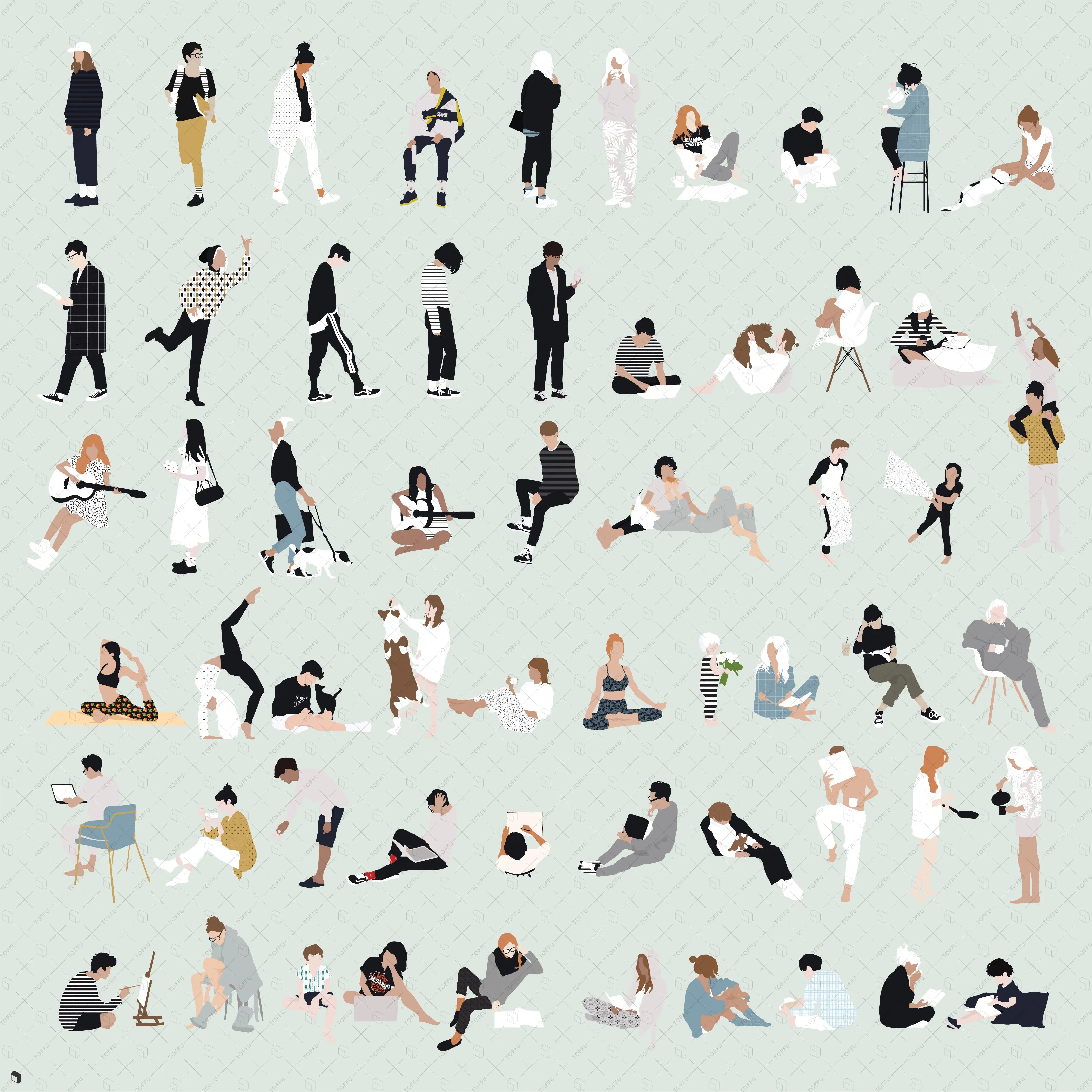 Flat Vector People 1-8 Bundle Digital Artwork drawings | Toffu Co