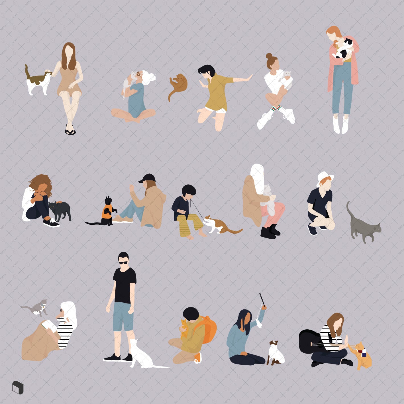 Flat Vector People and Cats - Toffu Co