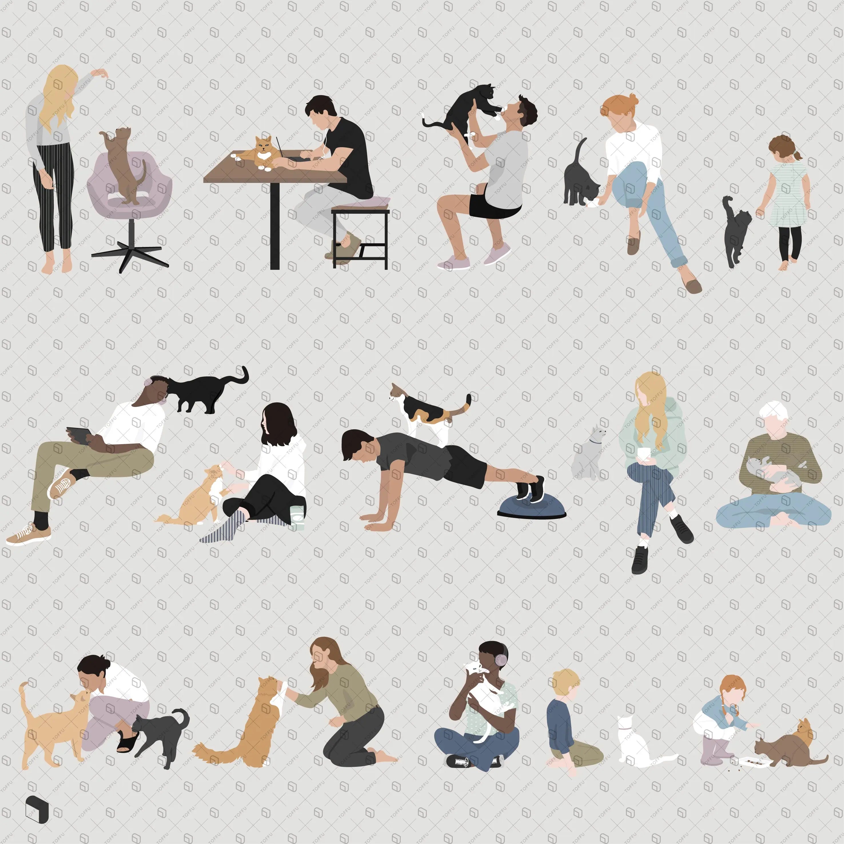 Flat Vector People and Cats 2 Uncategorized drawings | Toffu Co