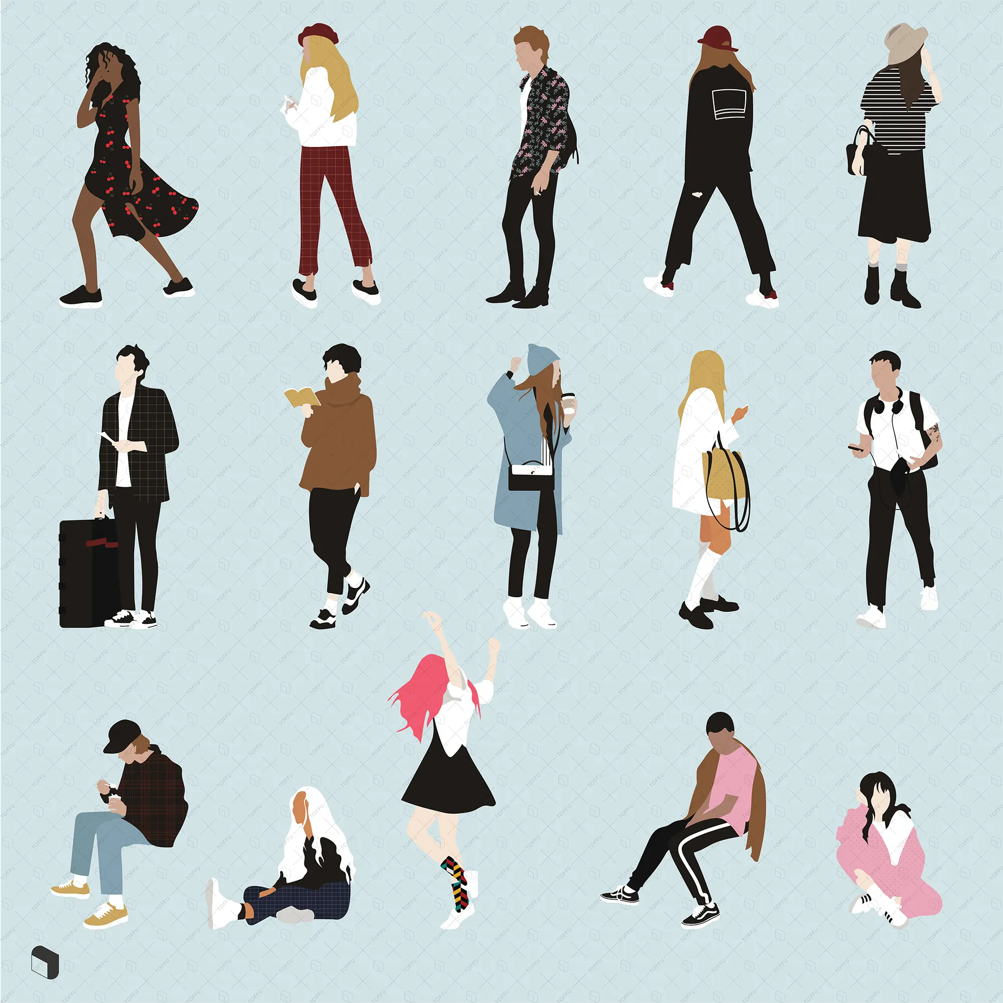 Flat Vector People 11 Digital Artwork drawings | Toffu Co