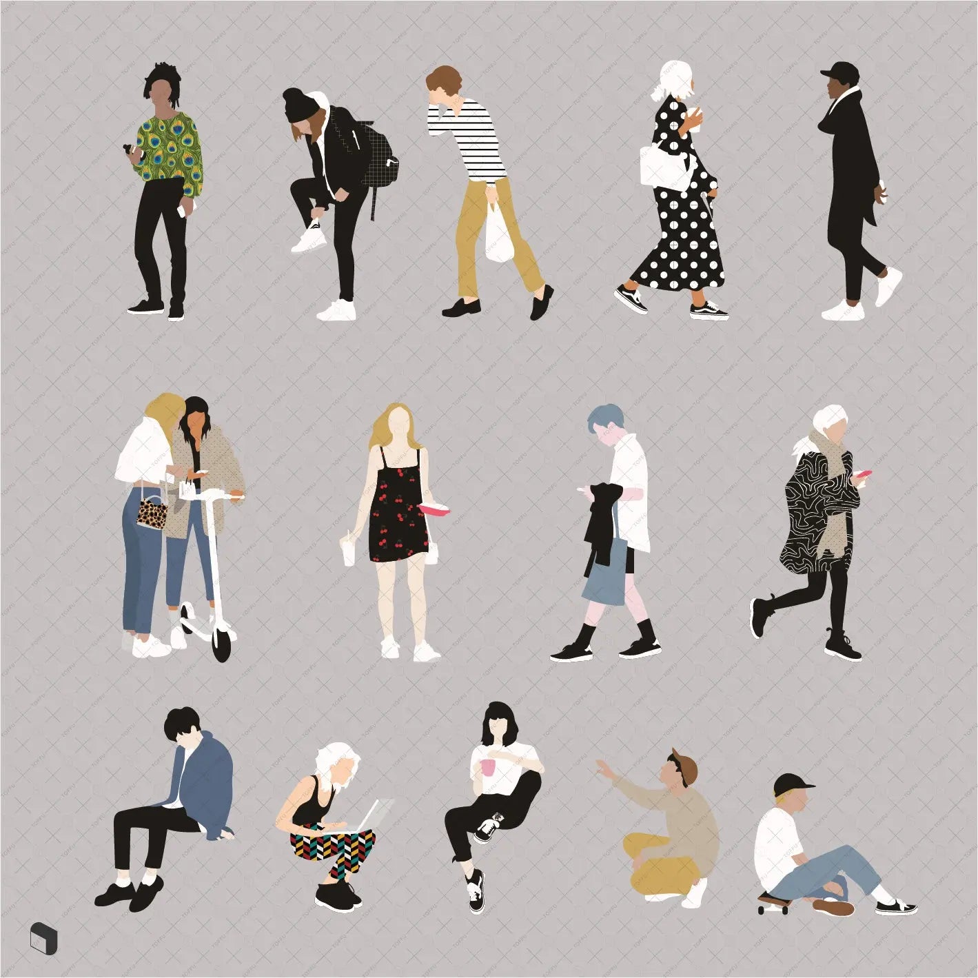 Flat Vector People 12 Digital Artwork drawings | Toffu Co