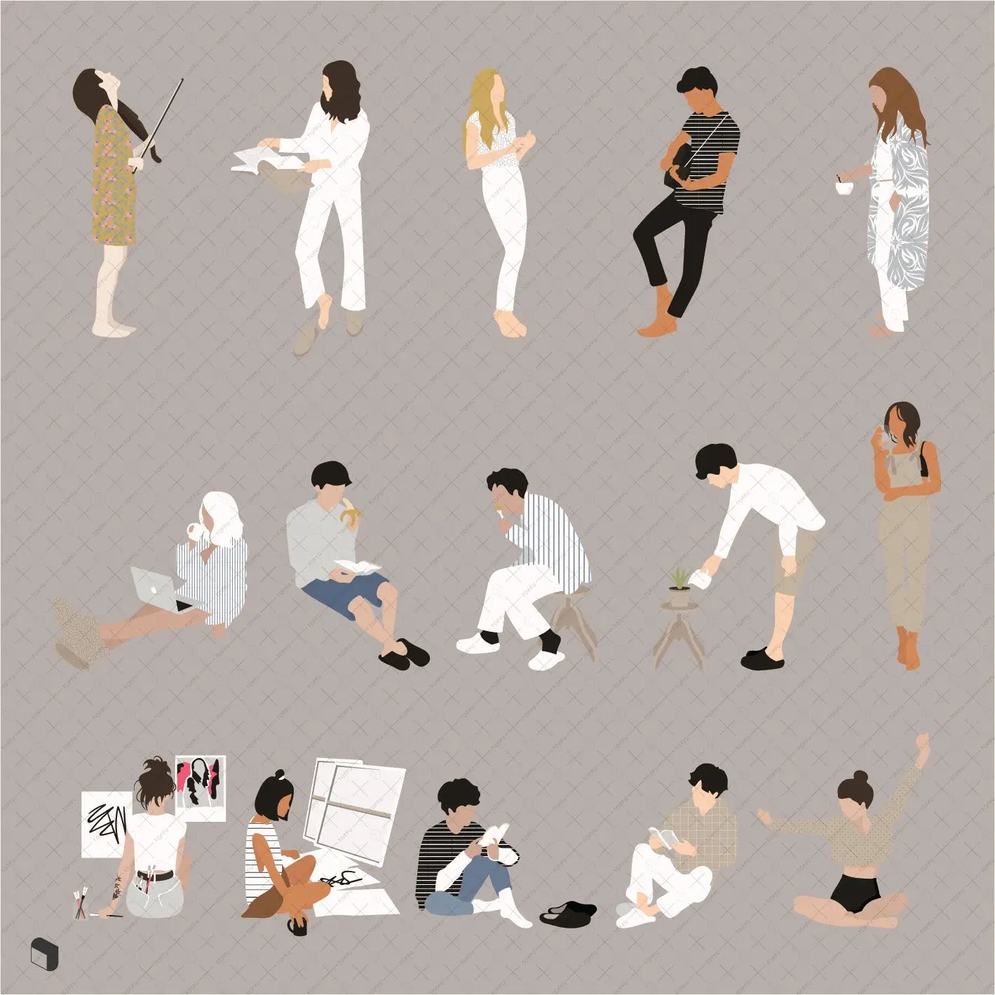 Flat Vector People 13 Digital Artwork drawings | Toffu Co