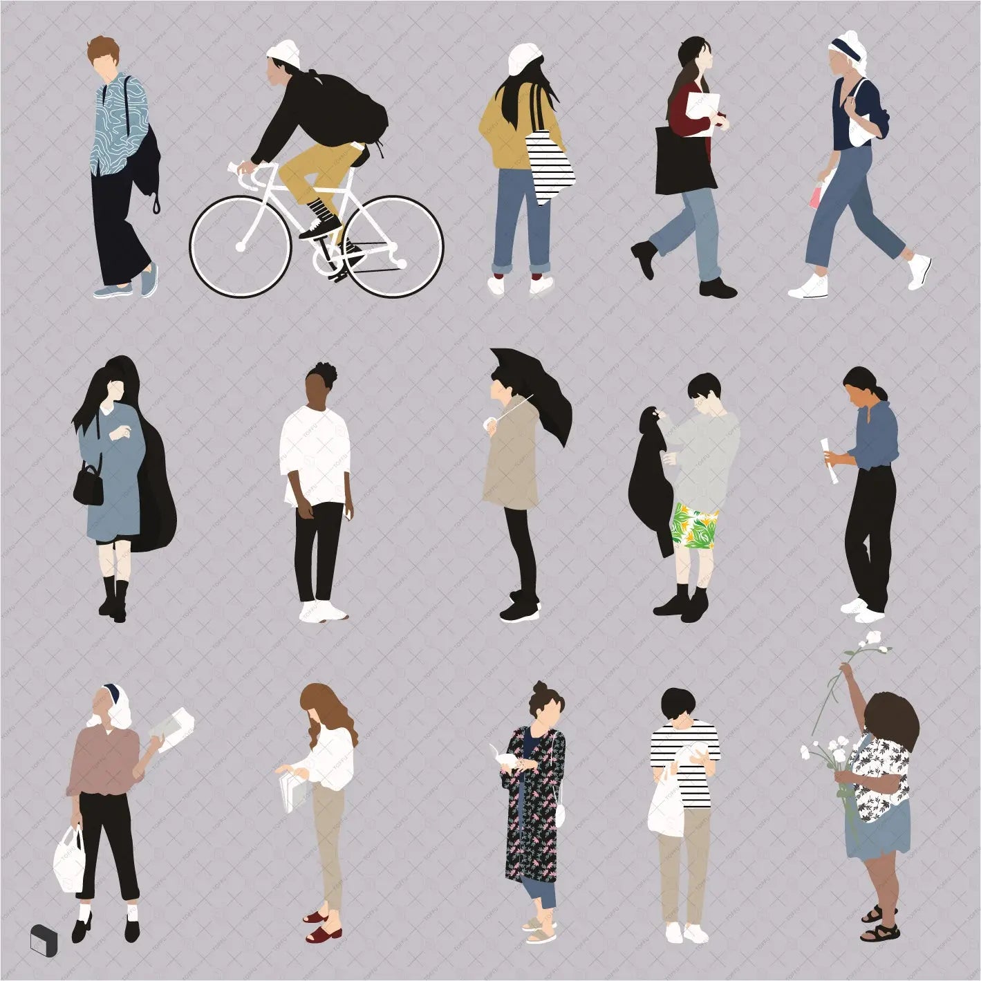 Flat Vector People 15 Digital Artwork drawings | Toffu Co