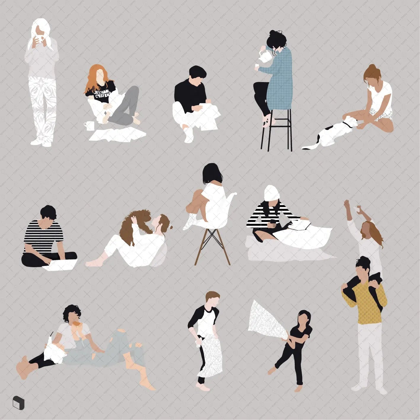 Flat Vector People 8 Digital Artwork drawings | Toffu Co