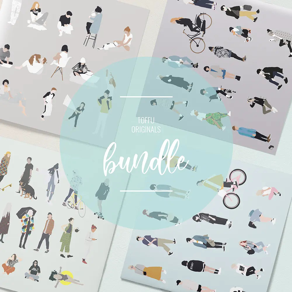 Flat Vector People 1-8 Bundle Digital Artwork drawings | Toffu Co