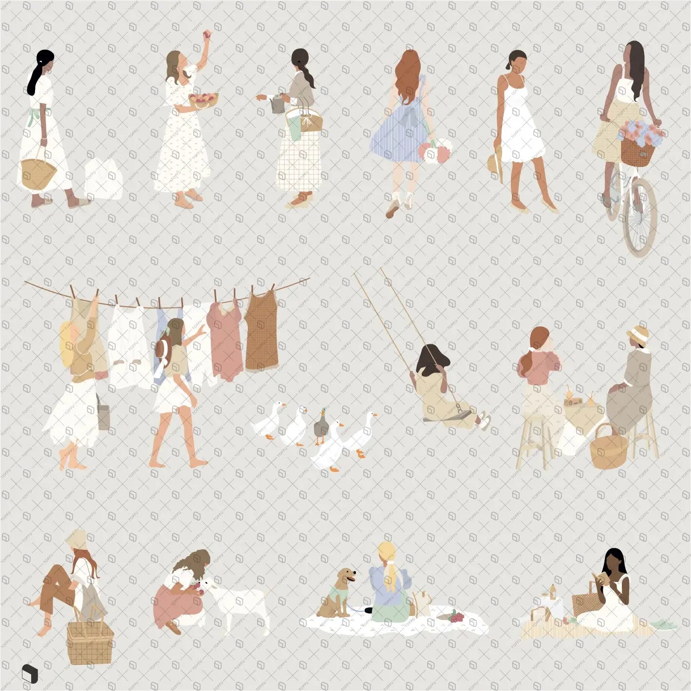 Flat Vector Cottage People PNG - Toffu Co