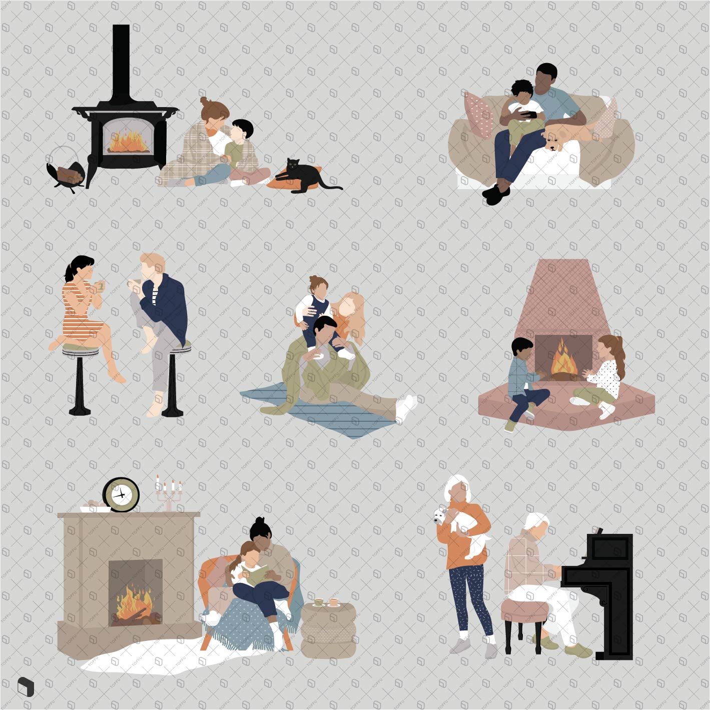 Flat Vector Cozy At Home PNG - Toffu Co