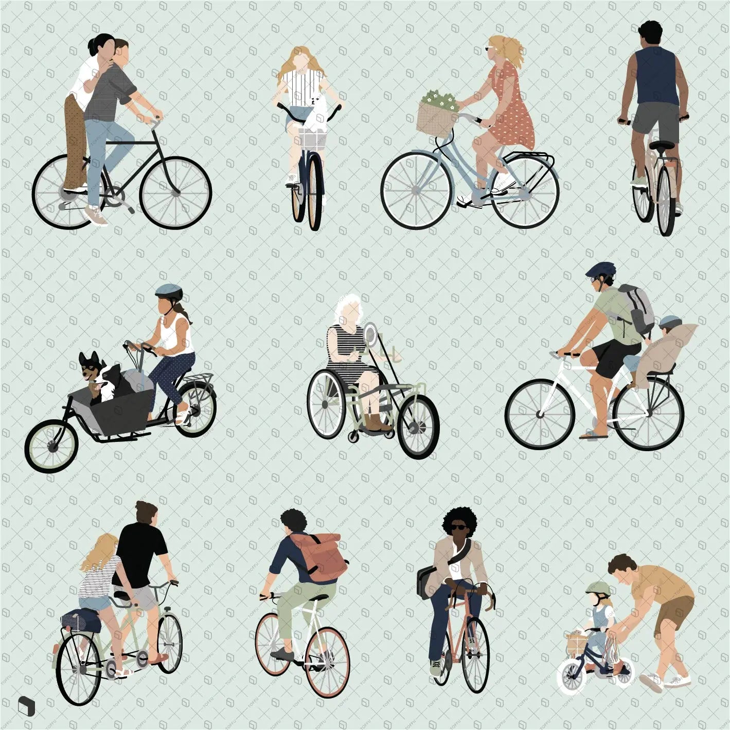 Flat Vector Cyclist People 2 Digital Artwork drawings | Toffu Co