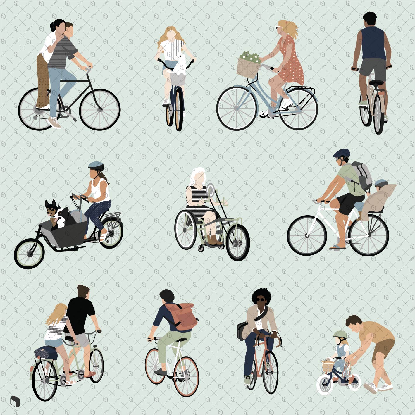 Flat Vector Cyclist People 2 PNG - Toffu Co