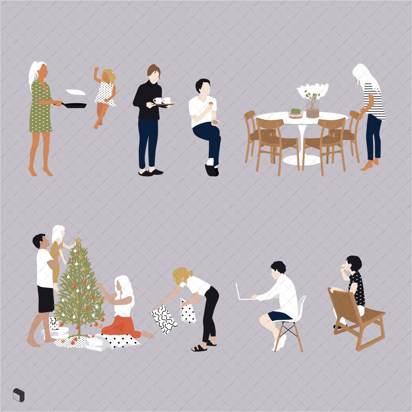 Flat Vector Daily Interior People 2 - Toffu Co