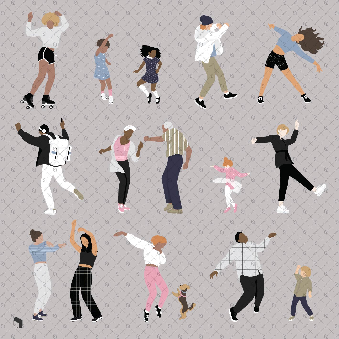 Flat Vector Dancing People PNG - Toffu Co