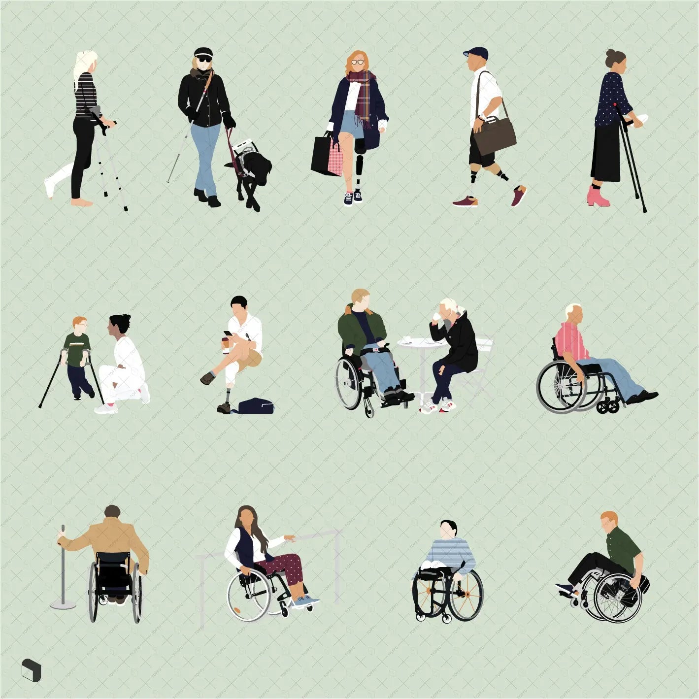 Flat Vector Disabled People 2 Digital Artwork drawings | Toffu Co