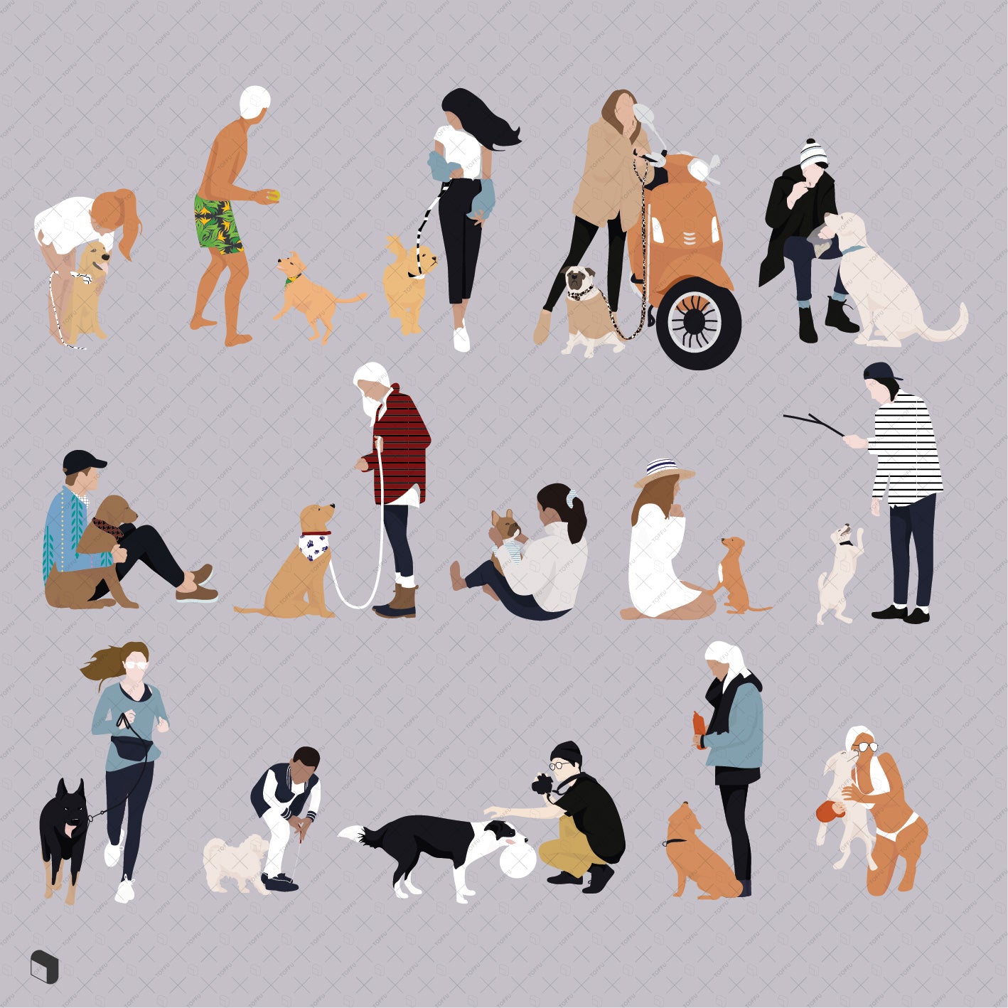 Flat Vector People and Dogs - Toffu Co