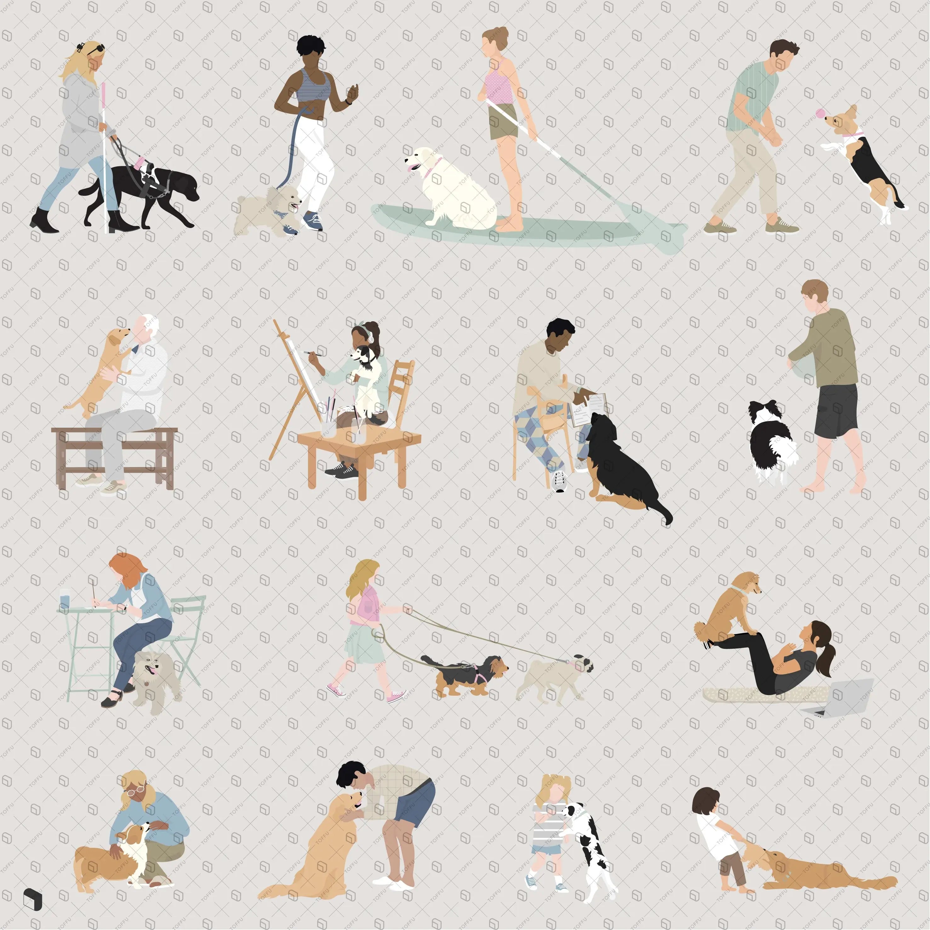 Flat Vector People and Dogs 2 Uncategorized drawings | Toffu Co