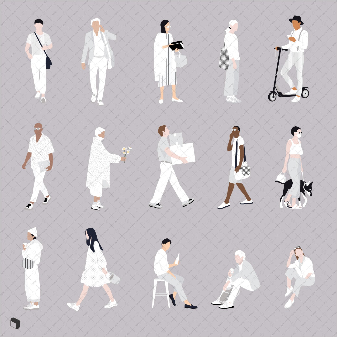 Flat Vector People Dressed In White - Toffu Co