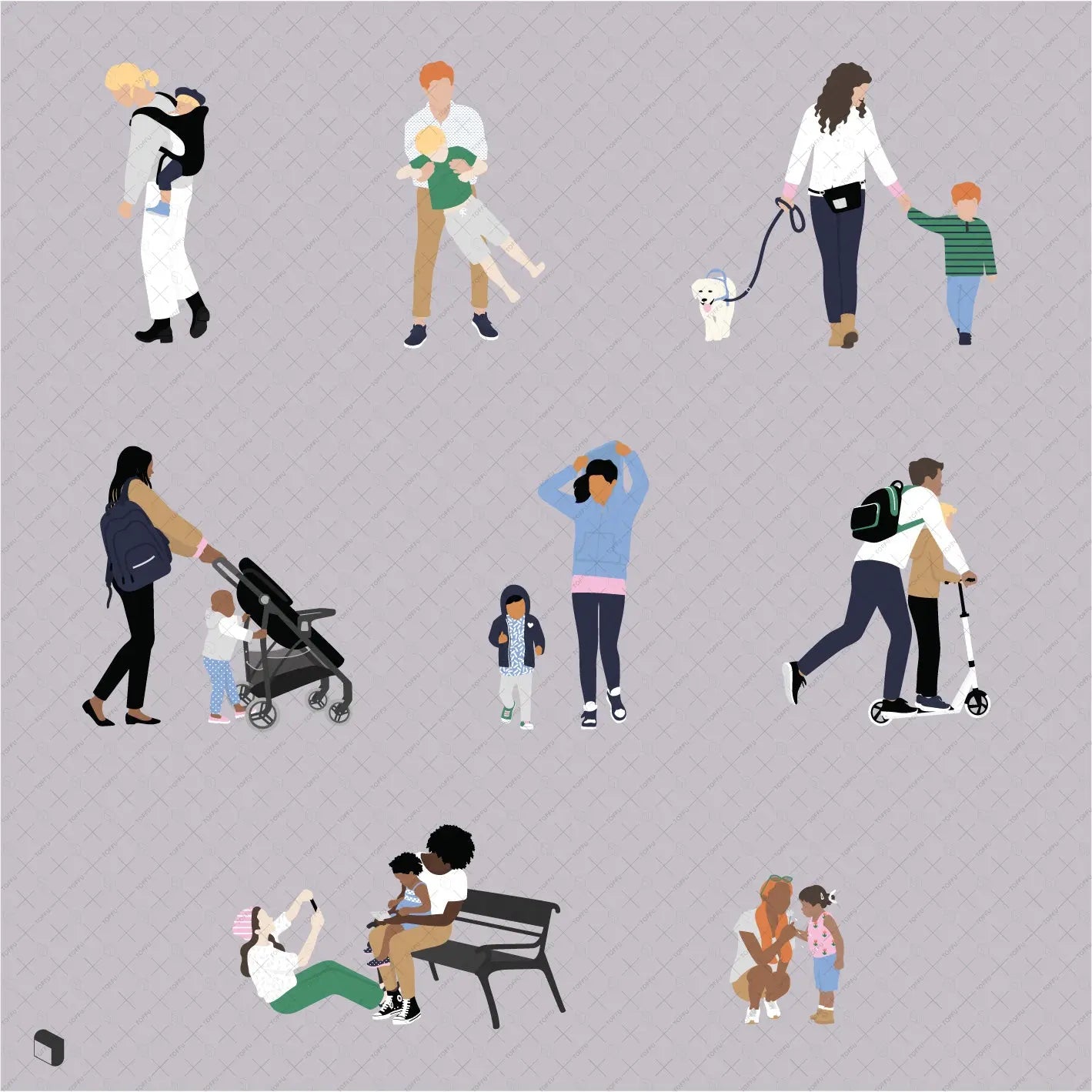 Flat Vector Families 4 Digital Artwork drawings | Toffu Co