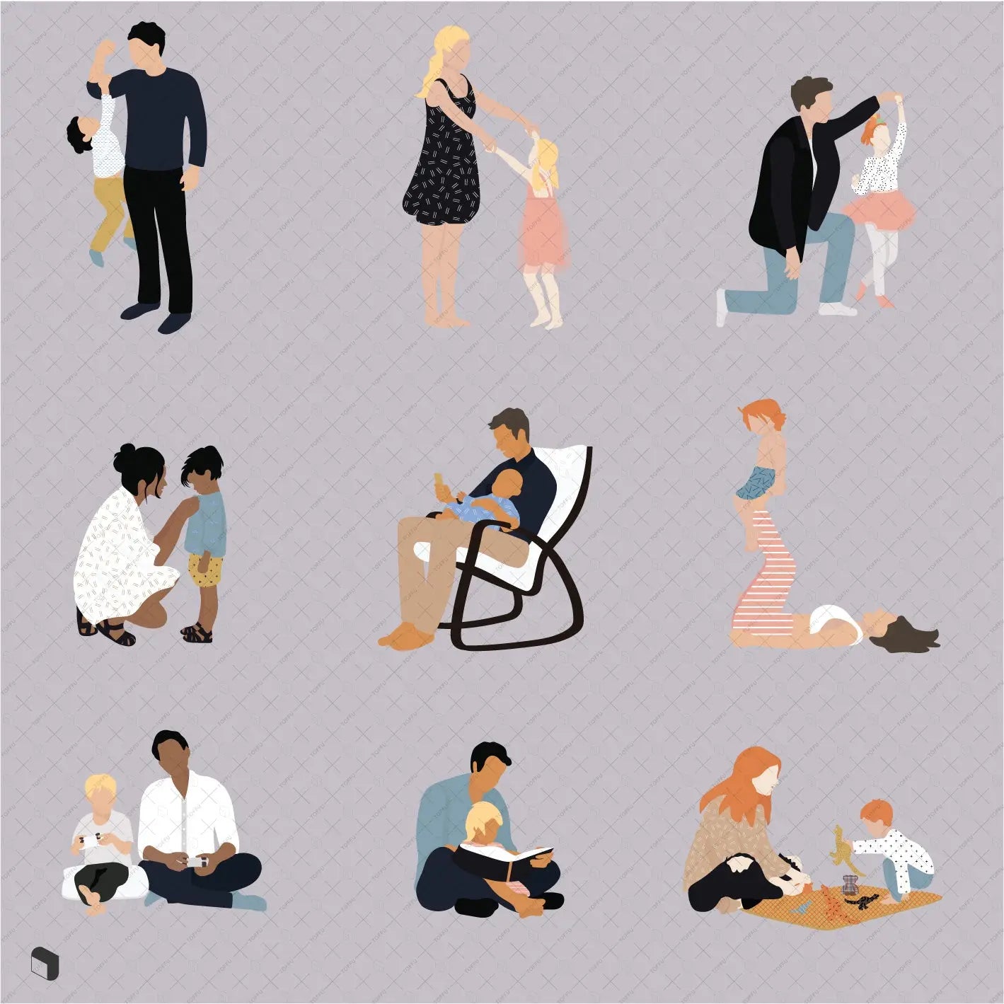 Flat Vector Families 6 Digital Artwork drawings | Toffu Co