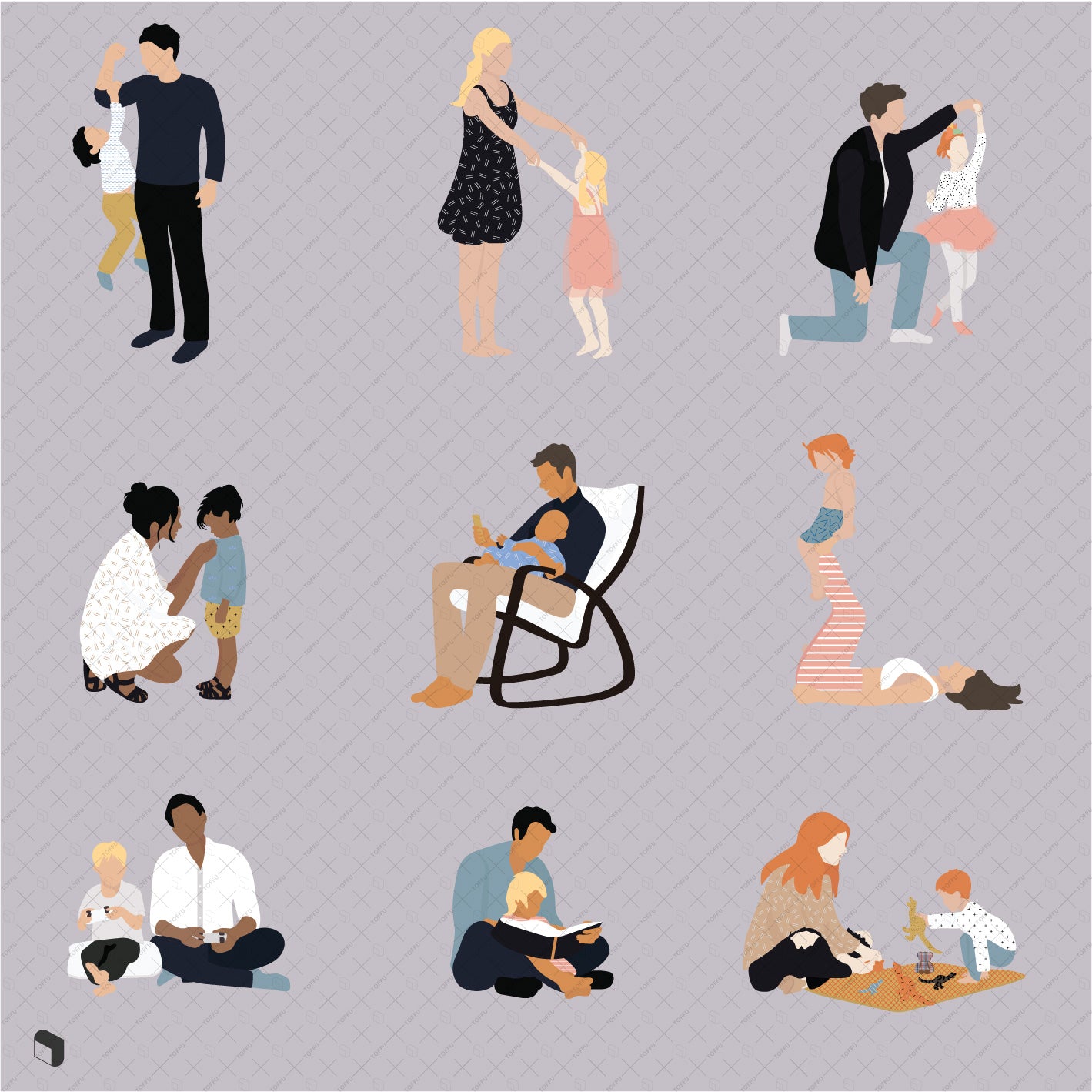 Flat Vector Families 6 PNG - Toffu Co