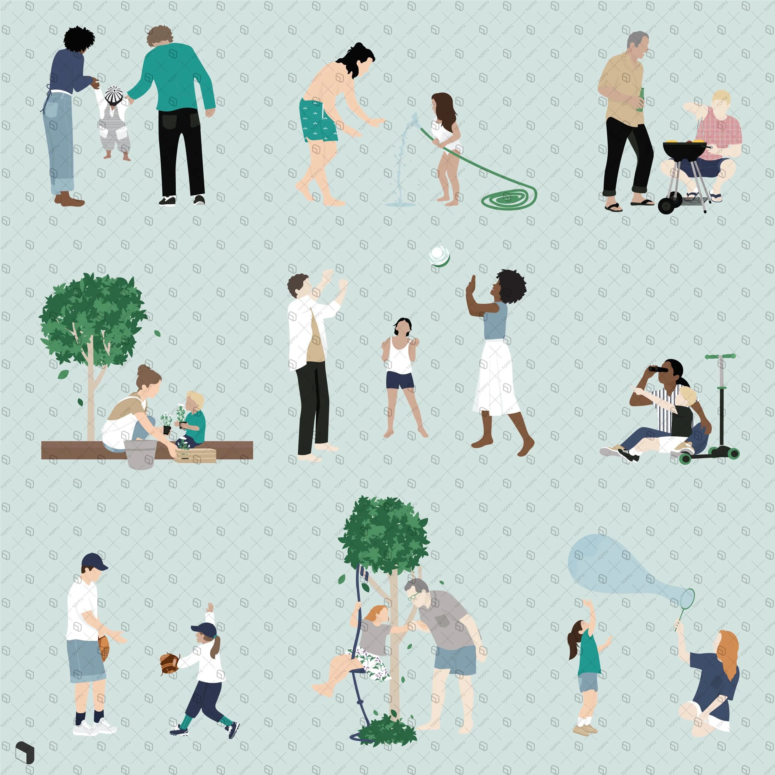 Flat Vector Family Outdoor Activities Digital Artwork drawings | Toffu Co