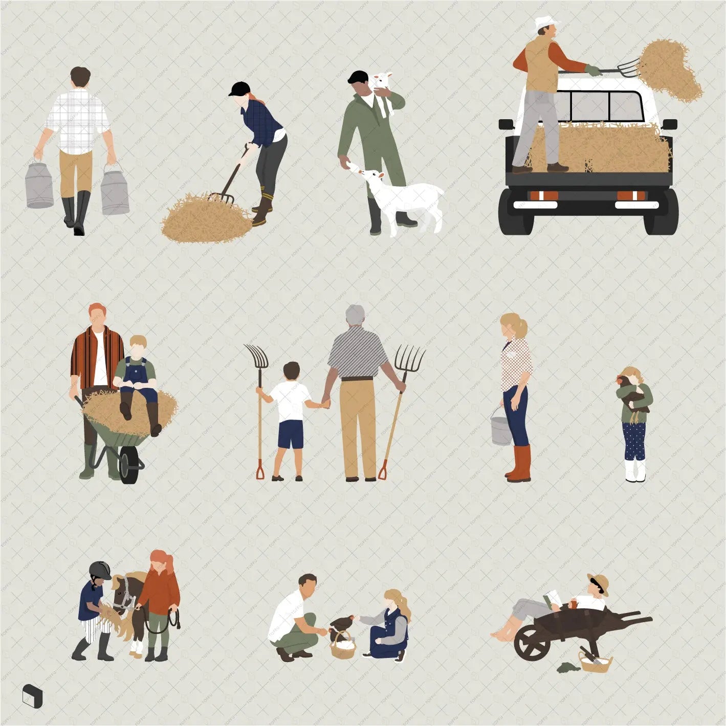 Flat Vector Farmers 2 Digital Artwork drawings | Toffu Co