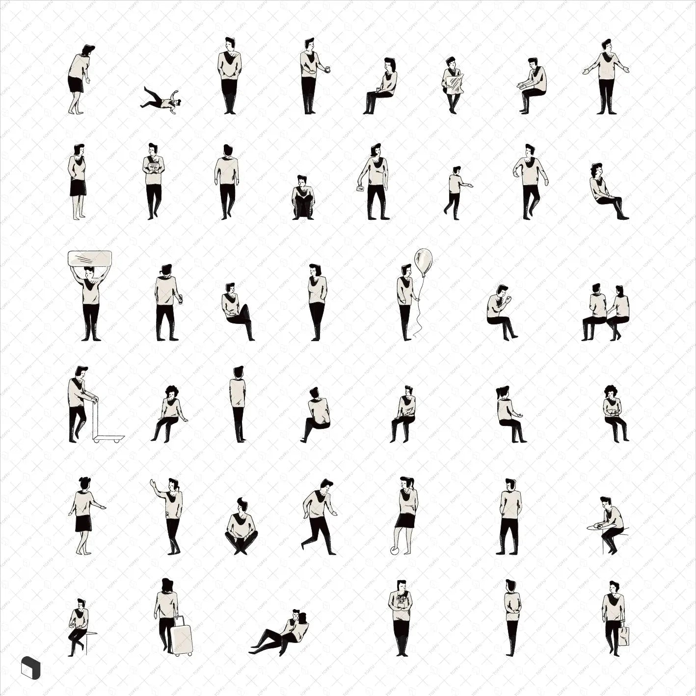 Flat Vector Freehand People 3 Digital Artwork drawings | Toffu Co