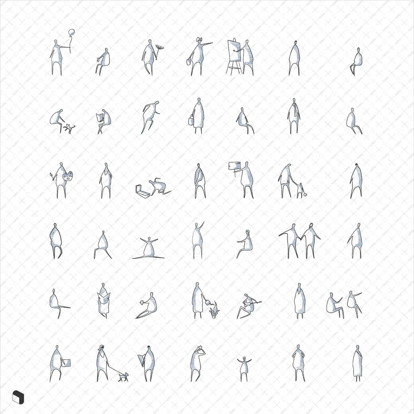 Flat Vector Freehand People 4 Digital Artwork drawings | Toffu Co