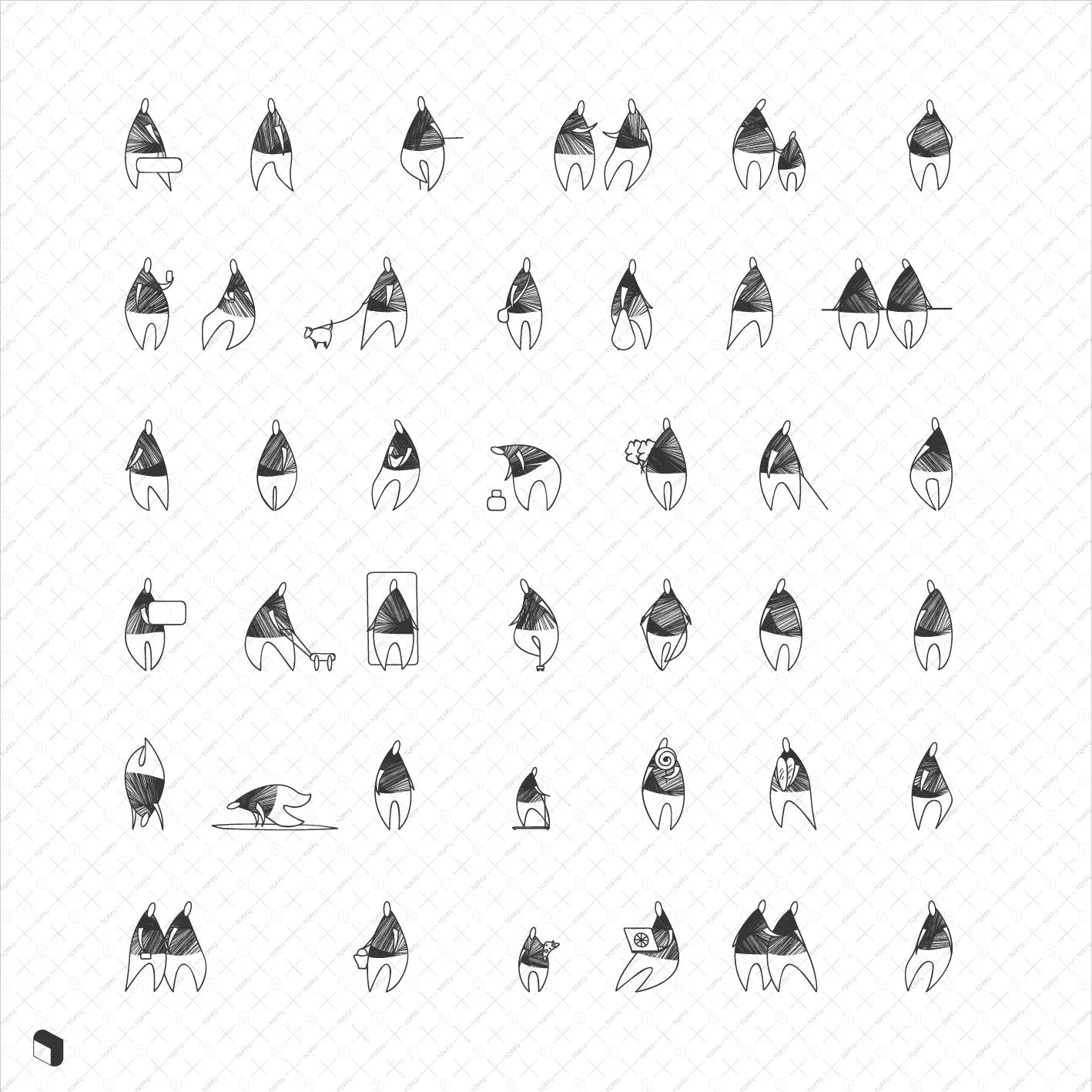 Flat Vector Freehand People 5 Digital Artwork drawings | Toffu Co