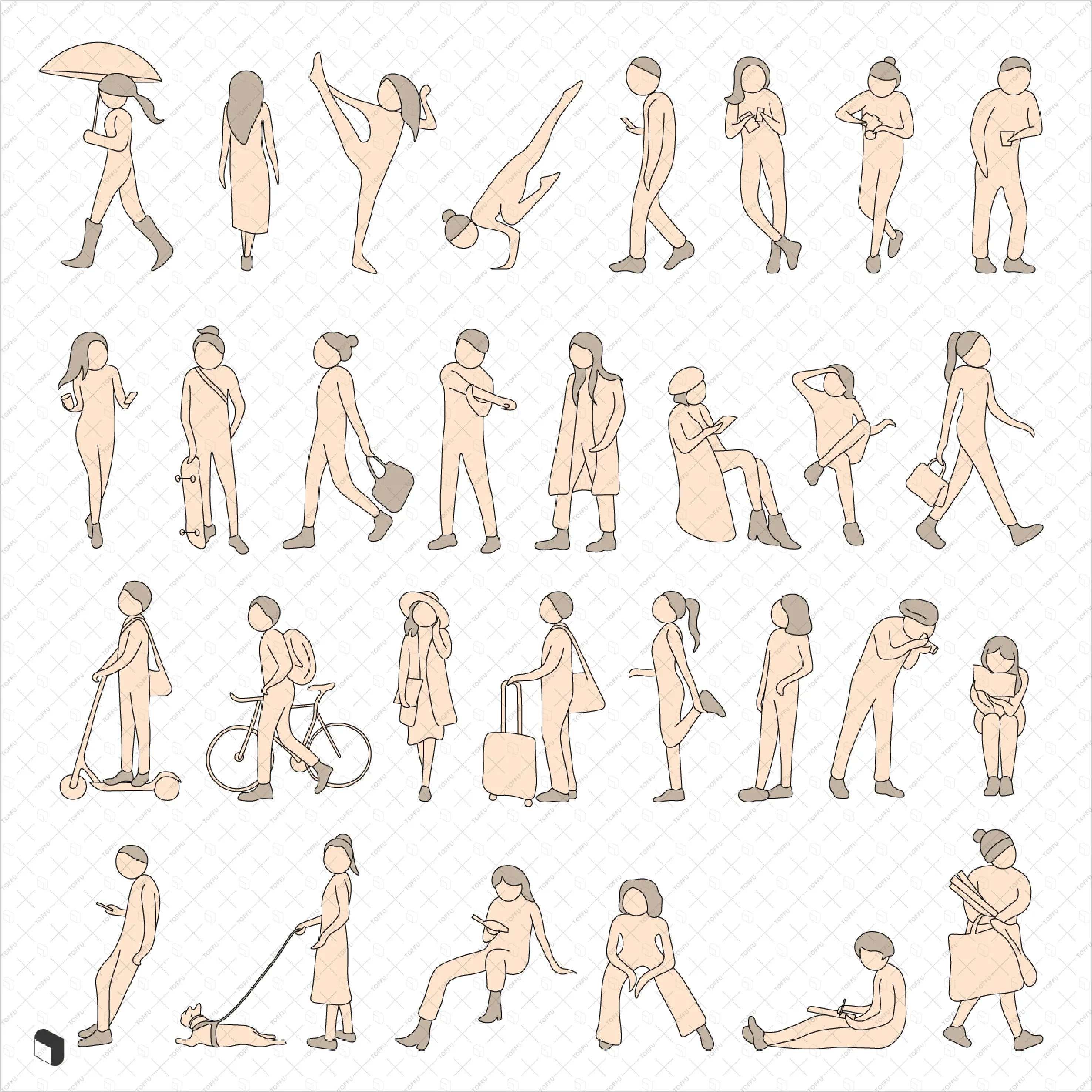 Flat Vector Freehand People 7 Digital Artwork drawings | Toffu Co