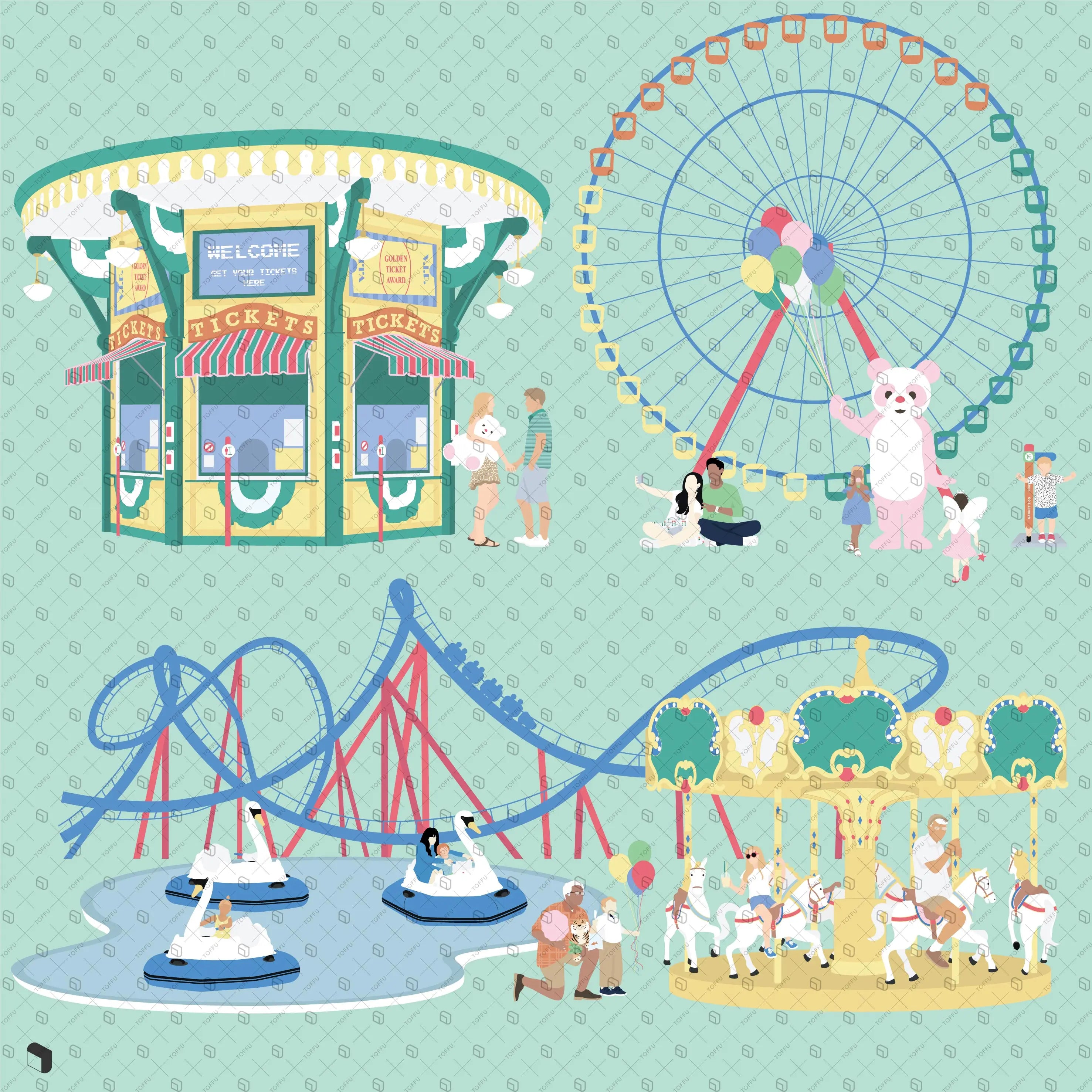 Flat Vector Amusement Park Uncategorized drawings | Toffu Co