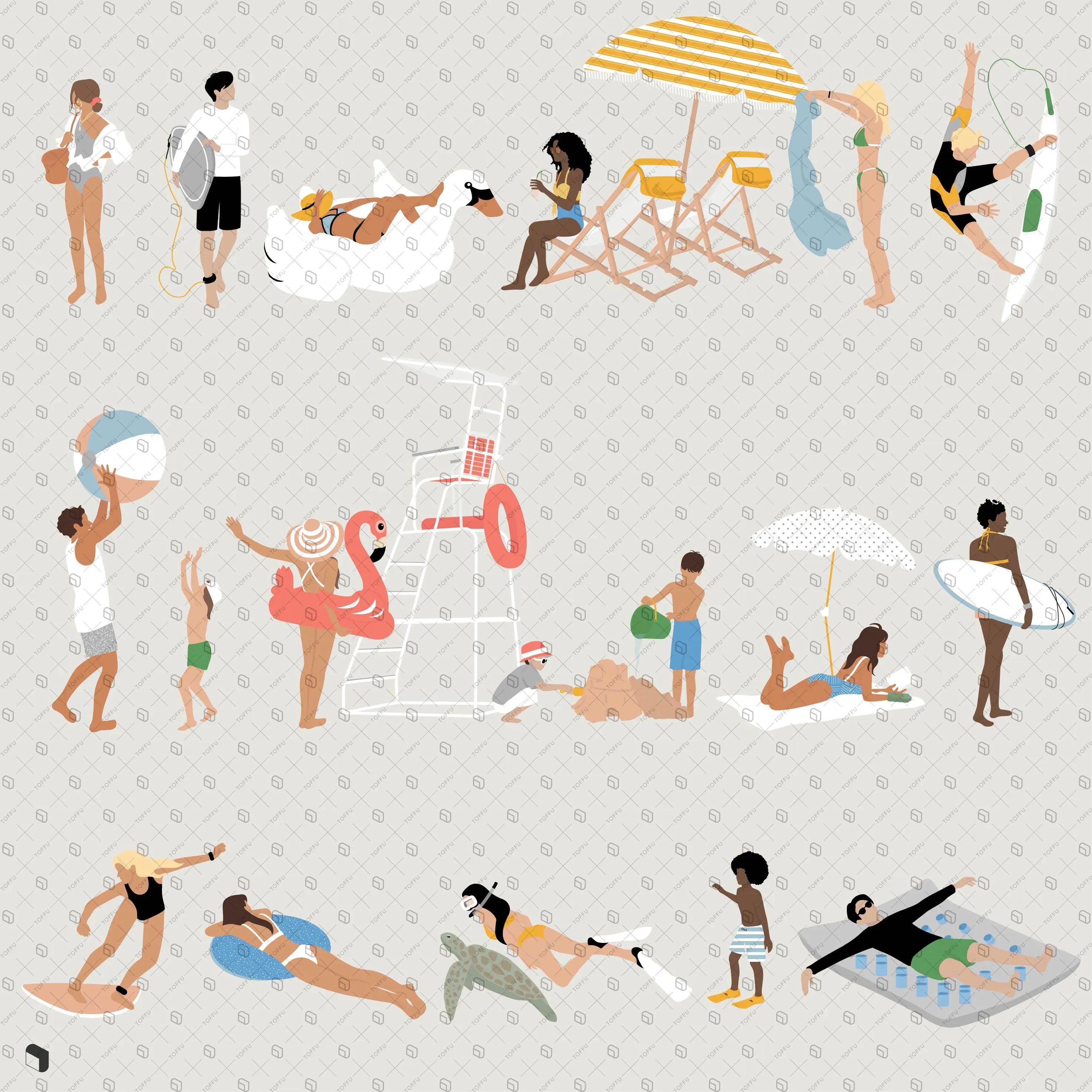 Flat Vector Beach People Digital Artwork drawings | Toffu Co