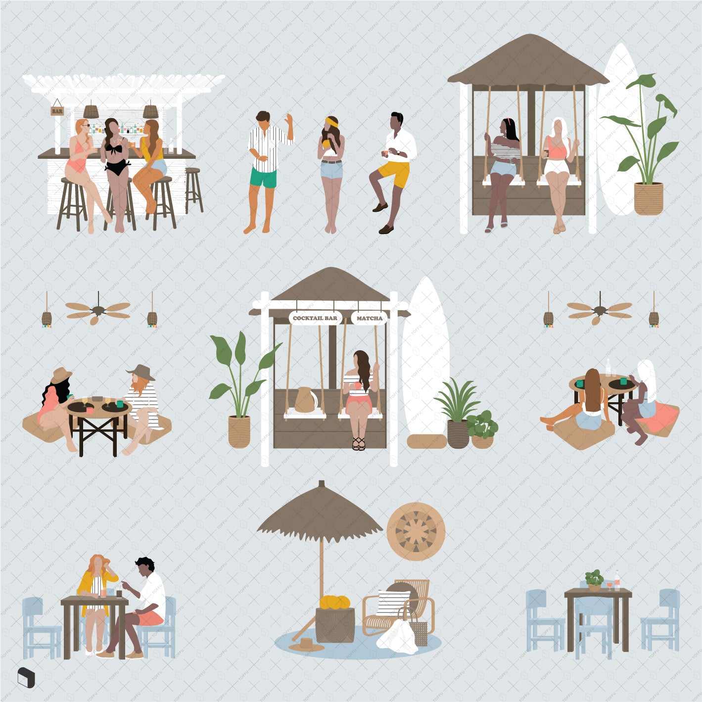 Flat Vector Beach Bar PNG - Toffu Co