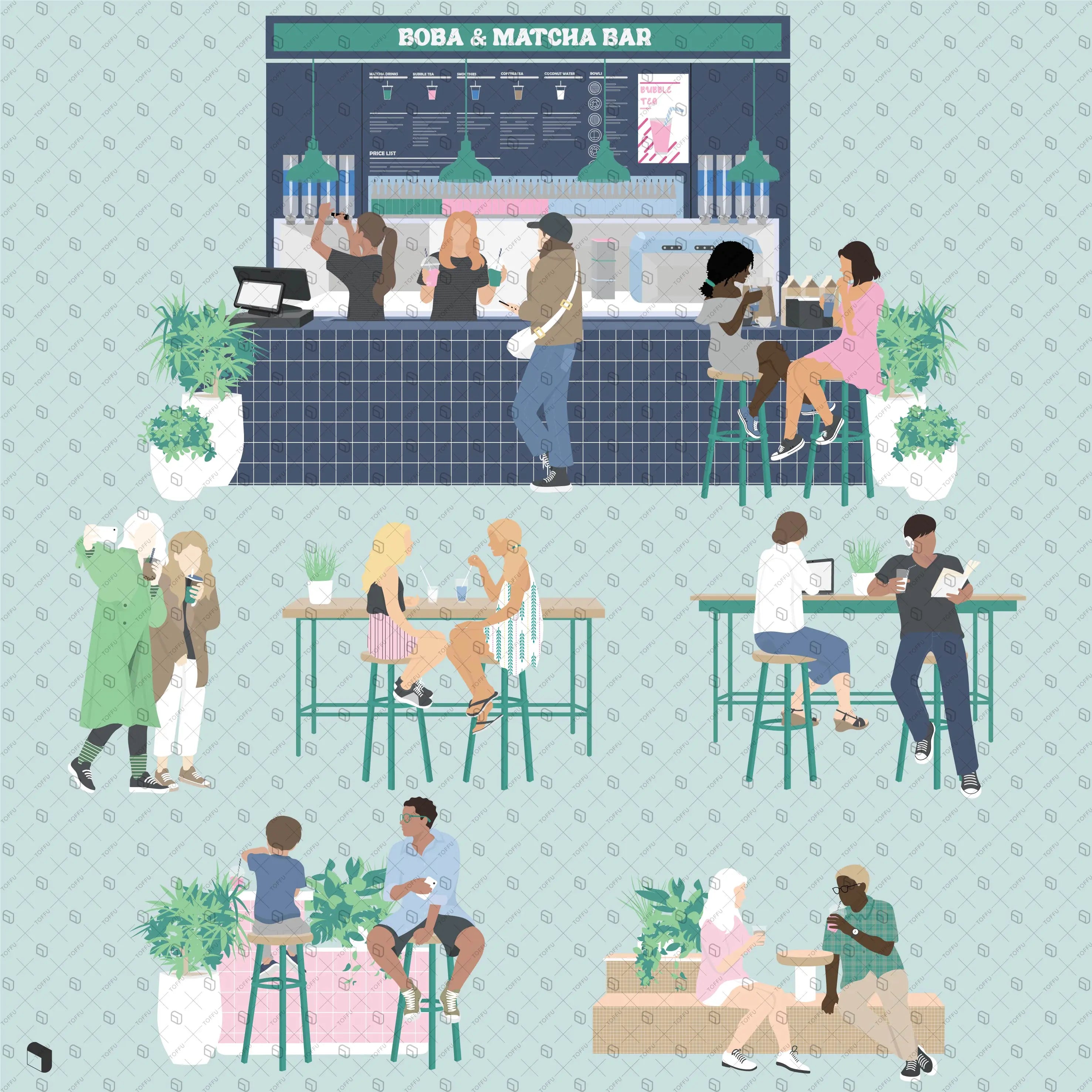 Flat Vector Boba & Matcha Bar Uncategorized drawings | Toffu Co