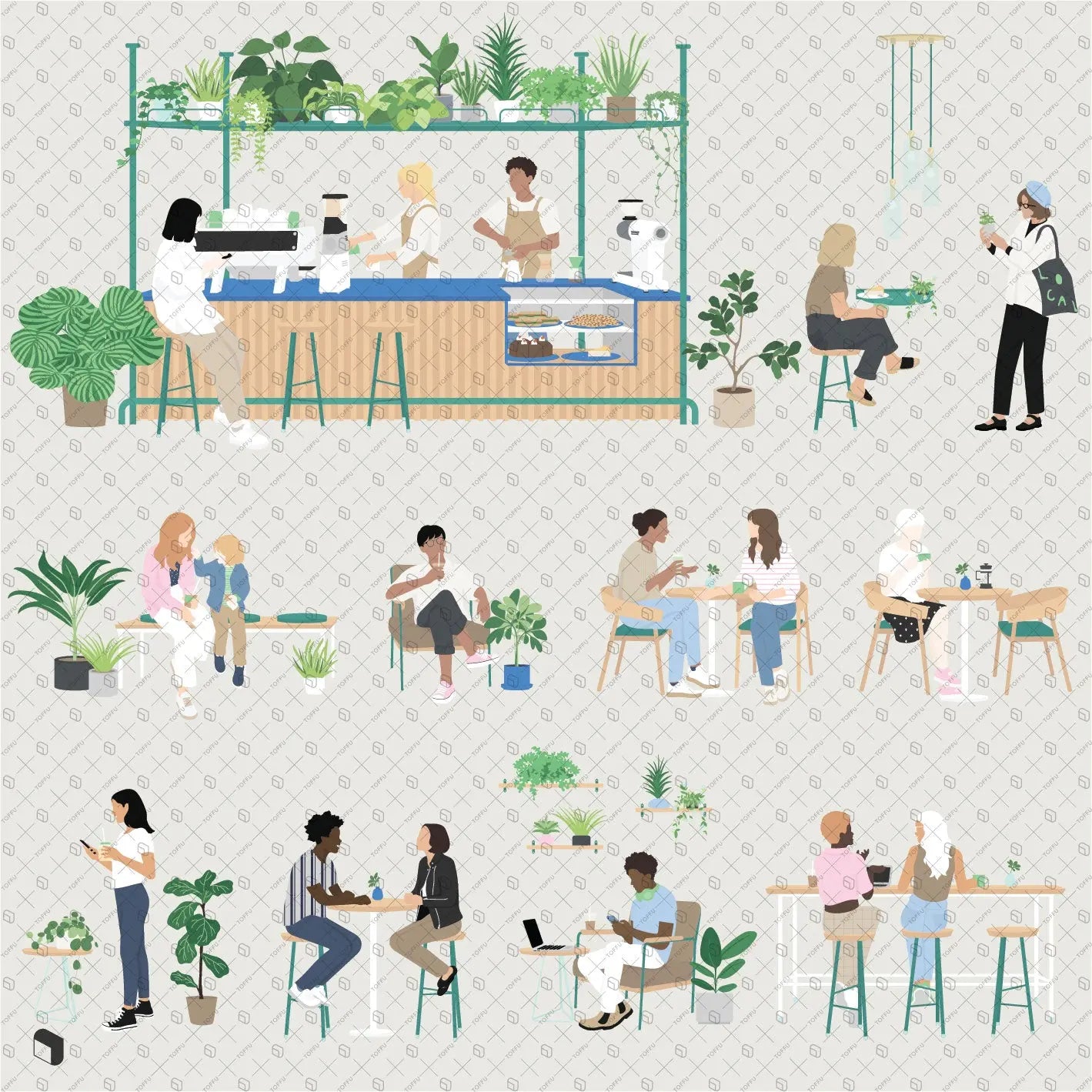Flat Vector Botanical Cafe 2 Digital Artwork drawings | Toffu Co