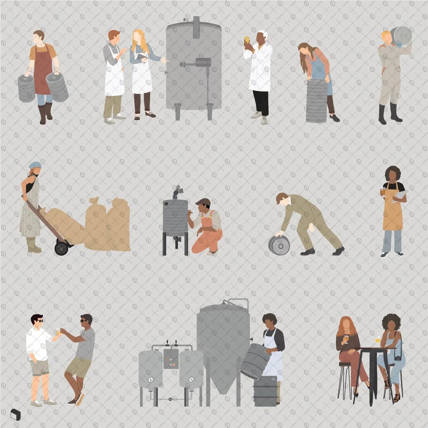 Flat Vector Brewery People Digital Artwork drawings | Toffu Co
