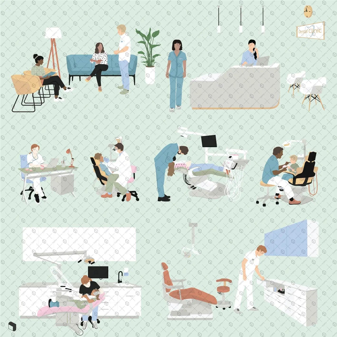Flat Vector Dental Clinic Digital Artwork drawings | Toffu Co