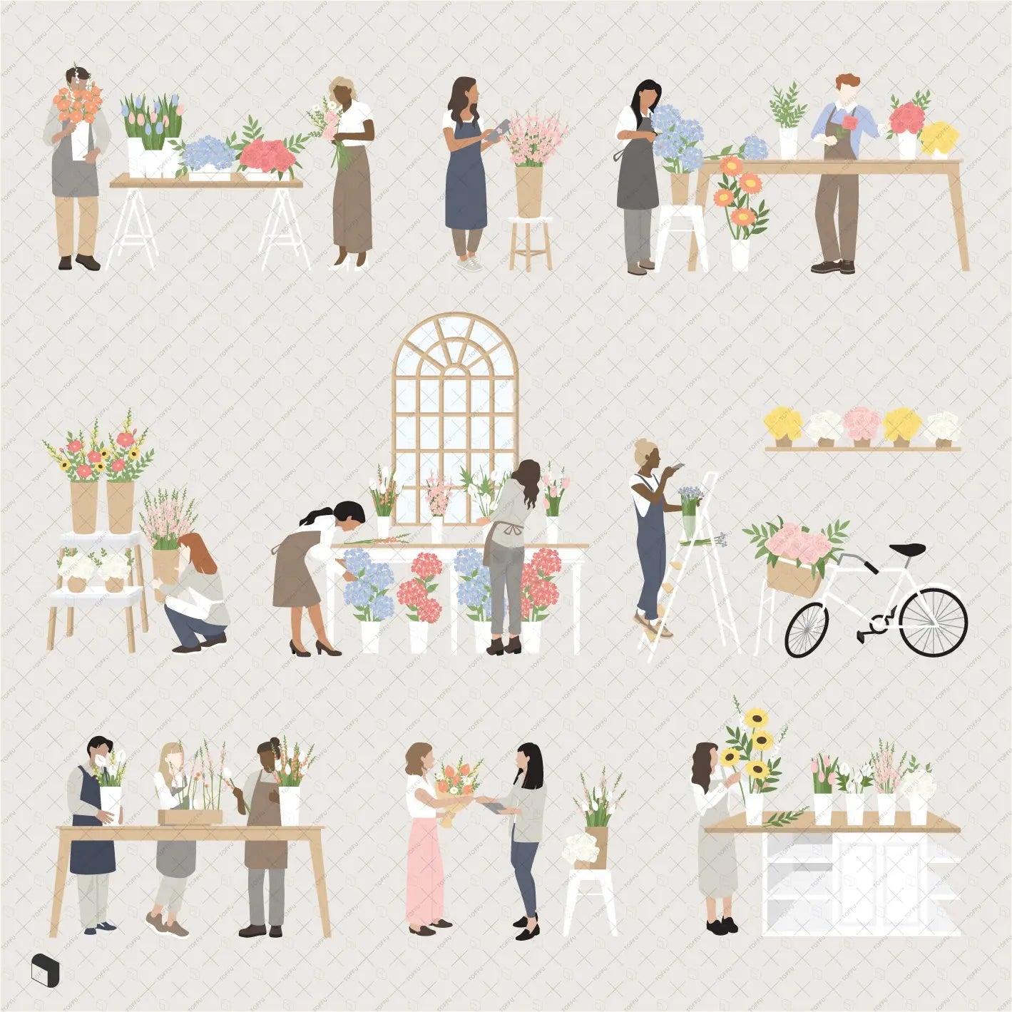 Flat Vector Flower Shop Digital Artwork drawings | Toffu Co