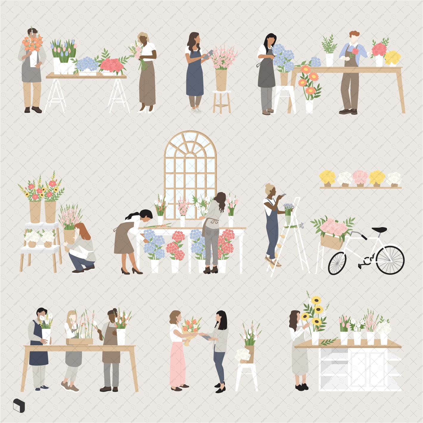 Flat Vector Flower Shop PNG - Toffu Co