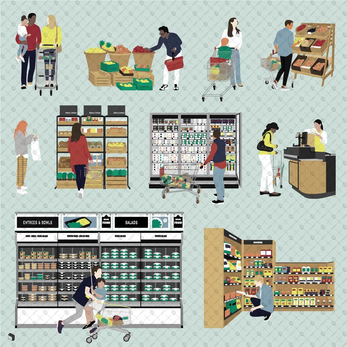 Flat Vector Grocery Store Digital Artwork drawings | Toffu Co