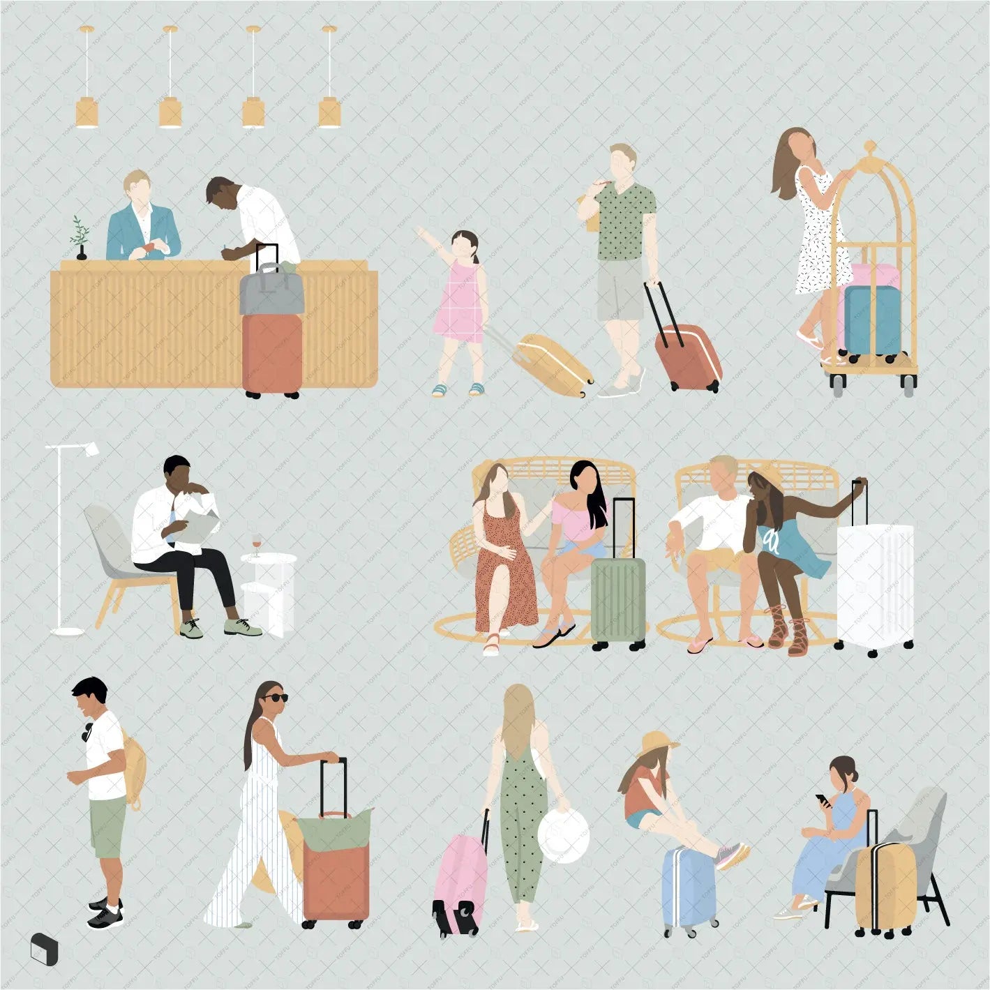 Flat Vector Hotel Lobby Digital Artwork drawings | Toffu Co