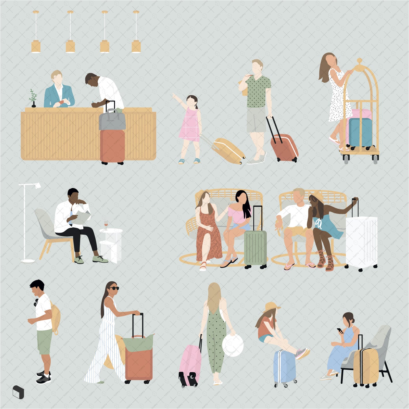 Flat Vector Hotel Lobby PNG - Toffu Co