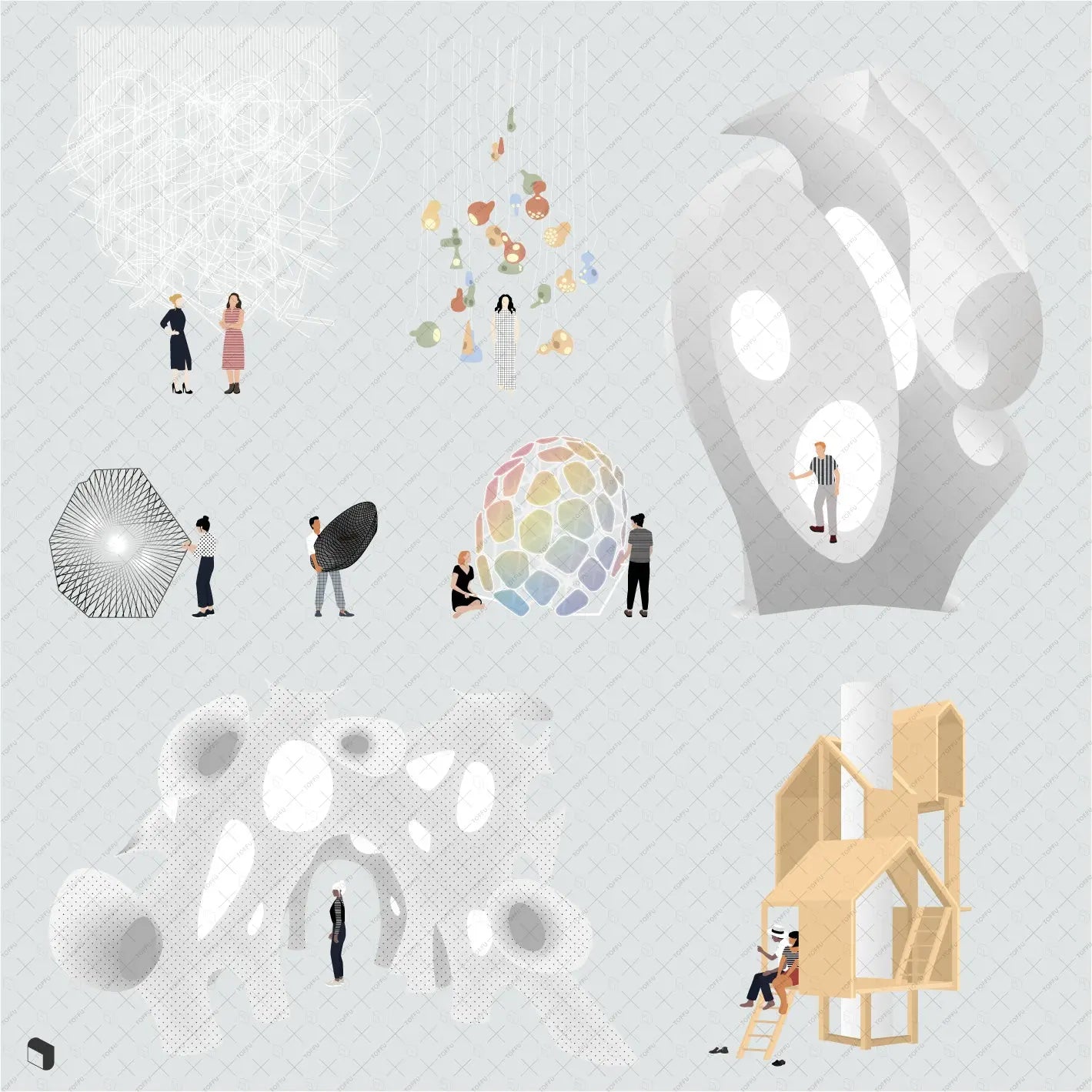 Flat Vector Installation Digital Artwork drawings | Toffu Co