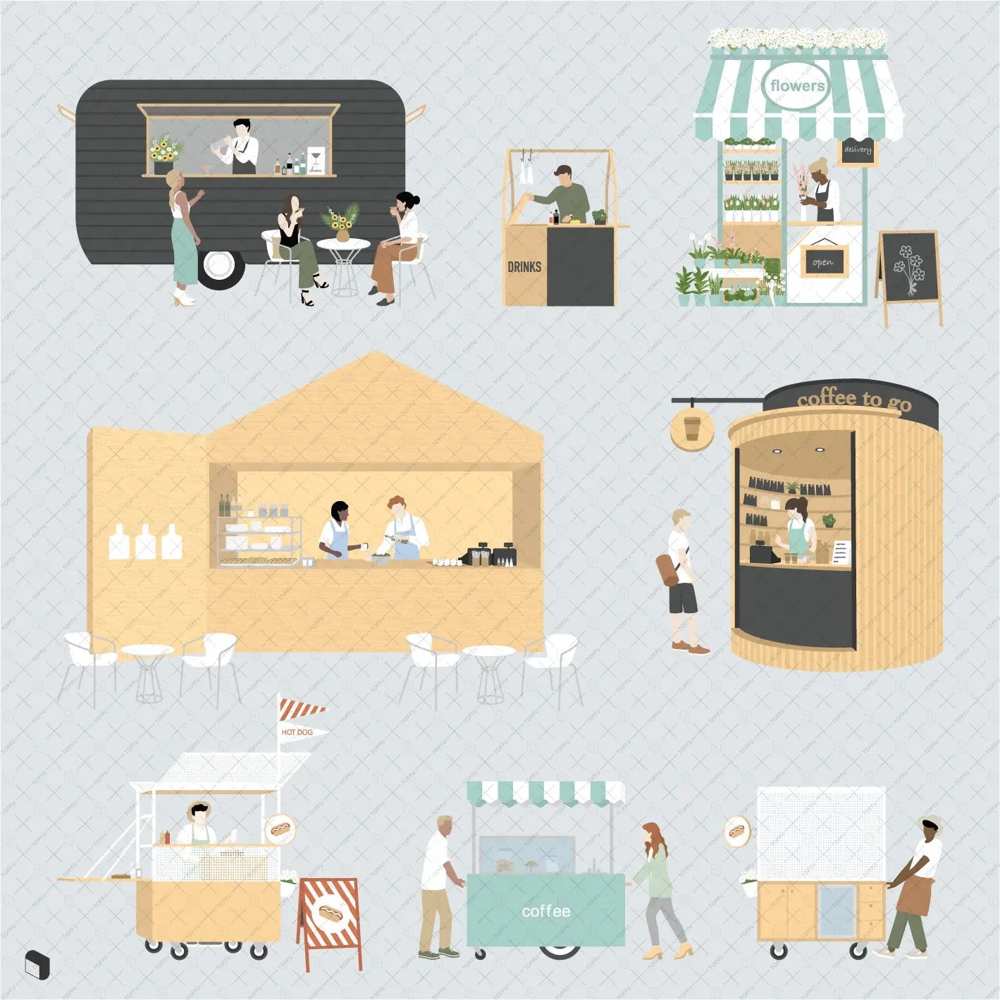 Flat Vector Kiosk Digital Artwork drawings | Toffu Co